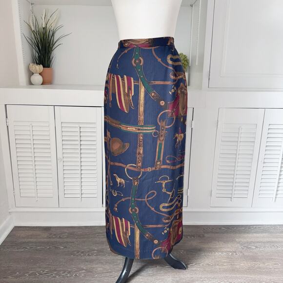 Vintage Pendleton Navy Equestrian Print Maxi Skirt Size 6 - Picture 1 of 7